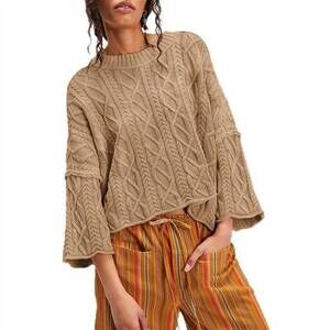 NEW LOVESOFT cropped cable knit sweater in khaki